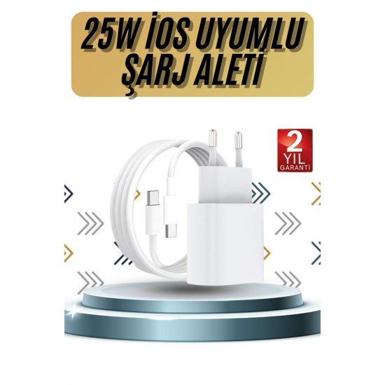 15/Pro/Pro Max 25W İOS Uyumlu Hızlı Şarj Aleti Adaptörlü Beyaz