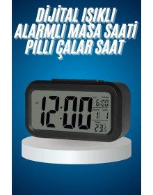 Işıklı Dereceli Masa Ofis Saati Alarmlı Termometre Takvim Çalar Saat