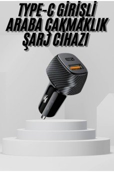 Araç İçi Şarj Cihazı 38W Güç Kapasiteli Type-C Girişli Araba Çakmaklık