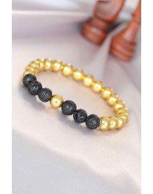 Lav Doğal Taş Detaylı Hematit Gold Renk Erkek Bileklik