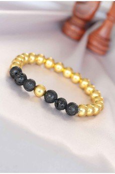 Lav Doğal Taş Detaylı Hematit Gold Renk Erkek Bileklik Lav Doğal Taş Detaylı Hematit Gold Renk Erkek Bileklik