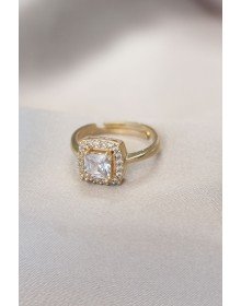 Gold Baget ve Zirkon Taşlı Kare Yüzük