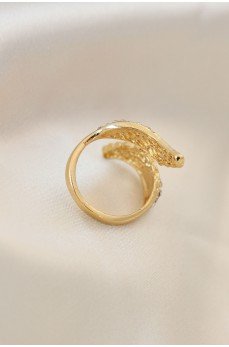 Ayarlamalı Gold Renk Metal Zirkon Taşlı Kanat Yüzük