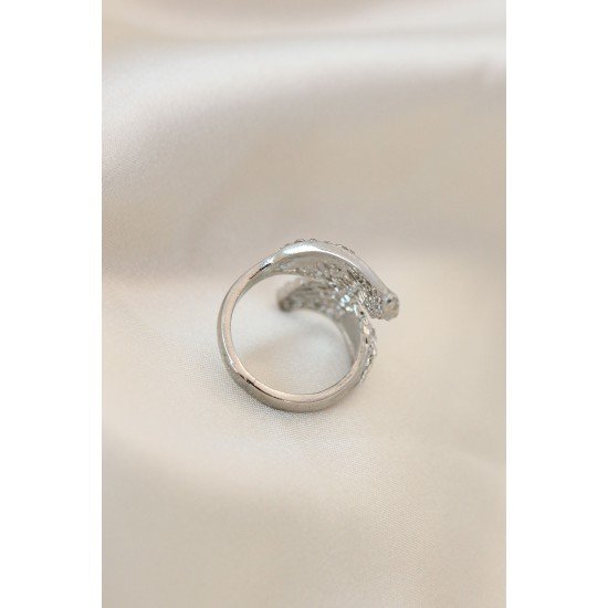 Ayarlamalı Silver Renk Metal Zirkon Taşlı Kanat Yüzük Ayarlamalı Silver Renk Metal Zirkon Taşlı Kanat Yüzük