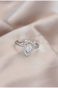 Ayarlamalı Silver Renk Metal Zirkon ve Kristal Taşlı Damla Model Yüzük