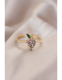 Ayarlamalı Altın Renk Metal Renkli Zirkon Taşlı Üzüm Yüzük