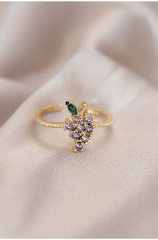 Ayarlamalı Altın Renk Metal Renkli Zirkon Taşlı Üzüm Yüzük