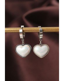 316L Çelik Gümüş Renk Beyaz Bombeli Kalp Küpe