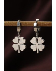 316L Çelik Gümüş Renk Yonca Küpe