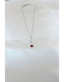 Gümüş Kaplama Kırmızı Gül Figürlü Kadın Kolye