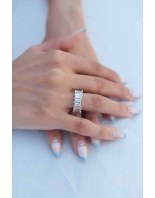 Zirkon Taşlı Gümüş Renk Baget Kadın Yüzük