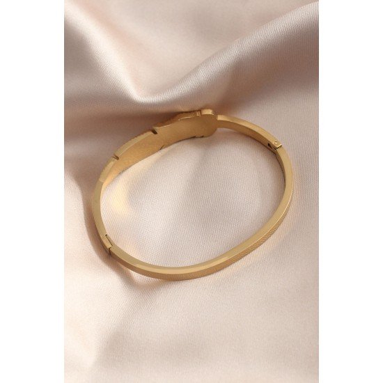 Gold Renk Yaprak Model Zirkon Taş Detay Kelepçe Kadın Bileklik Gold Renk Yaprak Model Zirkon Taş Detay Kelepçe Kadın Bileklik