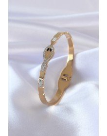 316L Çelik Gold Renk Yılan Model Zirkon Taş Detay Kadın Kelepçe