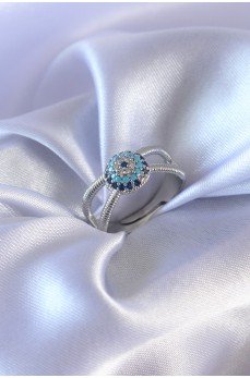 Gümüş Renk Nazar Boncuk Model Kadın Yüzük Gümüş Renk Nazar Boncuk Model Kadın Yüzük