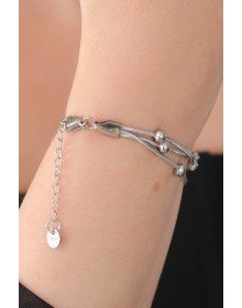 316L Çelik Gümüş Renk Minimal Top Figür Kadın Bileklik