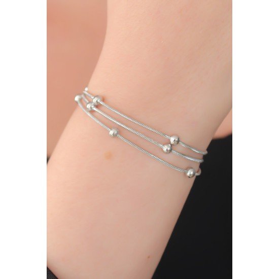 316L Çelik Gümüş Renk Minimal Top Figür Kadın Bileklik