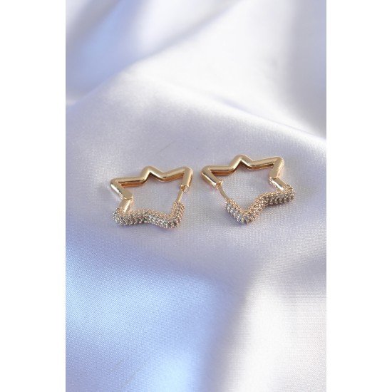 Gold Renk Zirkon Taşlı Yıldız Model Kadın Küpe Gold Renk Zirkon Taşlı Yıldız Model Kadın Küpe