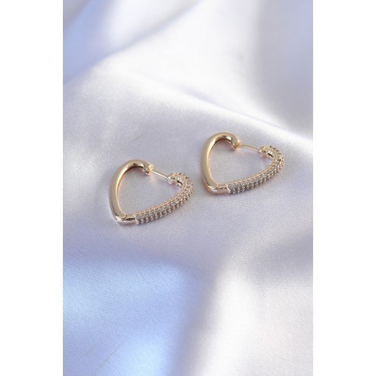 Gold Renk Zirkon Taşlı Kalp Model Kadın Küpe Gold Renk Zirkon Taşlı Kalp Model Kadın Küpe