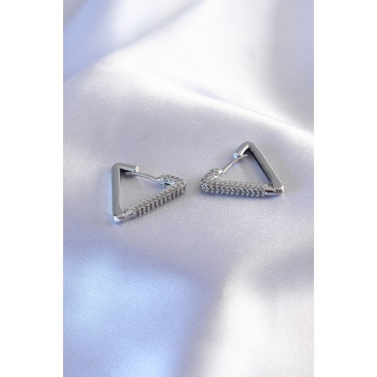 Gümüş Renk Zirkon Taşlı Üçgen Model Kadın Küpe Gümüş Renk Zirkon Taşlı Üçgen Model Kadın Küpe