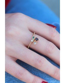 Gold Renk Kiraz Model Zirkon Taşlı Kadın Yüzük