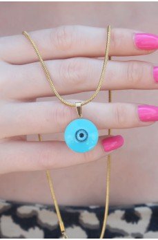 316L Çelik Gold Renk Nazar Boncuk Model Kadın Kolye