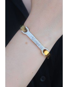 316L Çelik Gold Renk Zirkon Taşlı Kadın Kelepçe