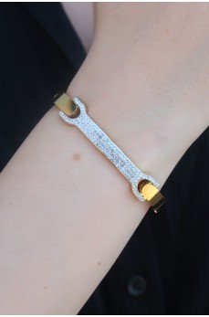 316L Çelik Gold Renk Zirkon Taşlı Kadın Kelepçe