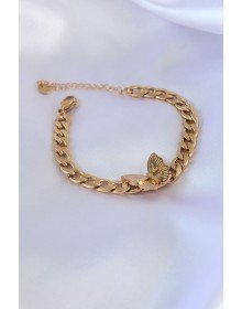 316L Çelik Gold Renk Kelebek Figür İşleme Detay Zincir Model Kadın Bileklik