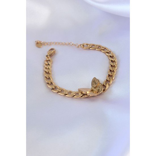 316L Çelik Gold Renk Kelebek Figür İşleme Detay Zincir Model Kadın Bileklik 316L Çelik Gold Renk Kelebek Figür İşleme Detay Zincir Model Kadın Bileklik
