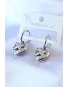 316L Çelik Gümüş Renk Zirkon Taş Detay Kalp Model Kadın Küpe