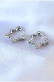 Gümüş Renk Yıldız Model Zirkon Taşlı Pirinç Kadın Küpe Gümüş Renk Yıldız Model Zirkon Taşlı Pirinç Kadın Küpe