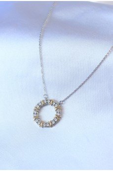 316L Çelik Gümüş Renk Zirkon Taşlı Gold Detay Xoxo Kadın Kolye