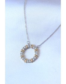 316L Çelik Gümüş Renk Zirkon Taşlı Gold Detay Xoxo Kadın Kolye