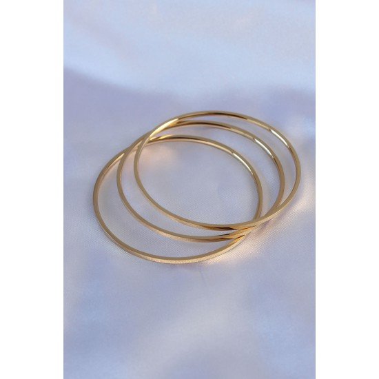 316L Çelik Gold Renk 3'lü Ajda Model Kadın 60 mm Bilezik