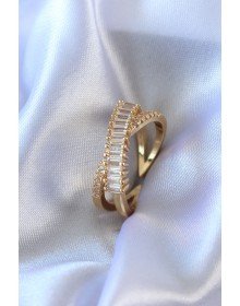 Gold Renk Zirkon Taşlı Pirinç Kadın Yüzük