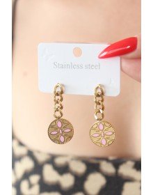 316L Çelik Gold Renk Sallantı Çiçek Model İşleme Detay Kadın Küpe