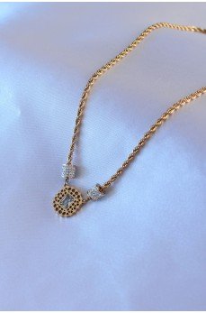 316L Çelik Gold Renk Lotus Model Zirkon Taşlı Burgu Zincir Kadın Kolye