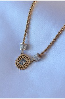 316L Çelik Gold Renk Lotus Model Zirkon Taşlı Burgu Zincir Kadın Kolye