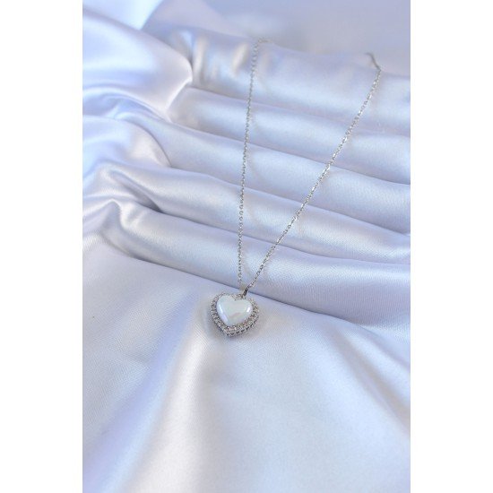 316L Çelik Gümüş Renk İncili Kalp Model Zirkon Taşlı Kadın Kolye 316L Çelik Gümüş Renk İncili Kalp Model Zirkon Taşlı Kadın Kolye