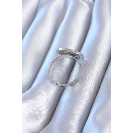 316L Çelik Gümüş Renk Zirkon Taşlı Yonca Model Kadın Yüzük 316L Çelik Gümüş Renk Zirkon Taşlı Yonca Model Kadın Yüzük