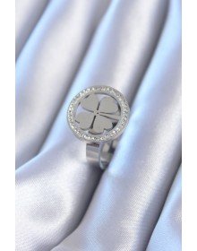 316L Çelik Gümüş Renk Zirkon Taşlı Yonca Model Kadın Yüzük