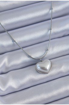 316L Çelik Gümüş Renk İncili Kalp Model Minimal Top Detay Kadın Kolye