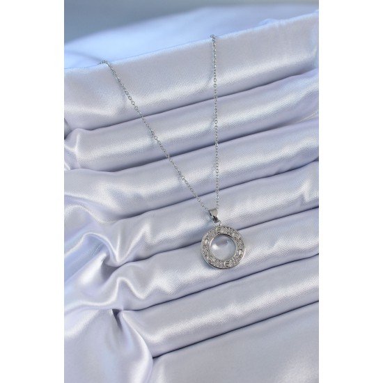 316L Çelik Gümüş Renk Zirkon Taşlı Model Kadın Kolye 316L Çelik Gümüş Renk Zirkon Taşlı Model Kadın Kolye