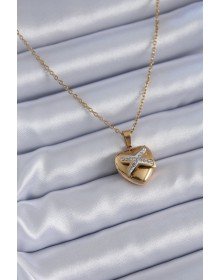 316L Çelik Gold Renk Zirkon Detay Kalp Model Kadın Kolye