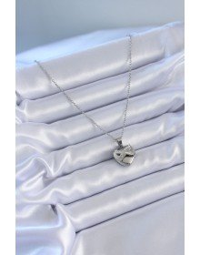 316L Çelik Gümüş Renk Zirkon Taşlı Kalp Model Kadın Kolye