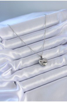 316L Çelik Gümüş Renk Zirkon Taşlı Kalp Model Kadın Kolye