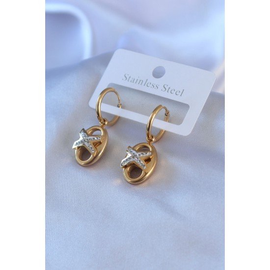 316L Çelik Gold Renk Zirkon Taş Detay Kadın Küpe 316L Çelik Gold Renk Zirkon Taş Detay Kadın Küpe