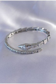 VIP Seri Yılan Model Gümüş Renk Kadın Kelepçe Bileklik