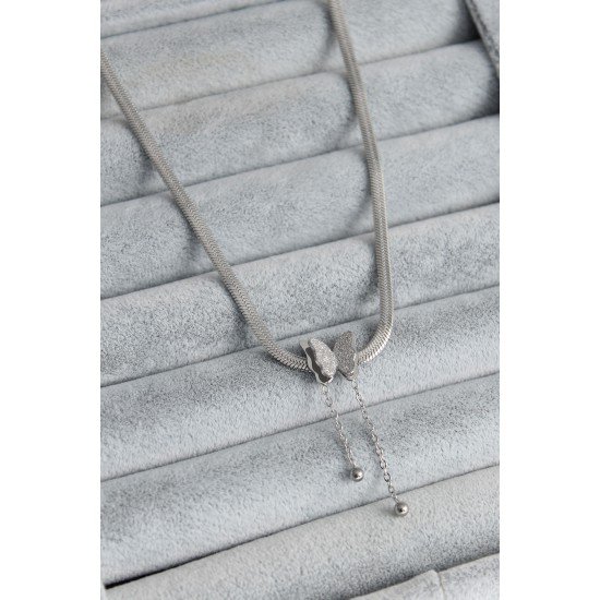 316L Çelik Gümüş Renk İtalyan Zincir Model Simli Kelebek Figür Kadın Kolye 316L Çelik Gümüş Renk İtalyan Zincir Model Simli Kelebek Figür Kadın Kolye