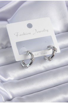 Gümüş Renk Zirkon Taşlı Halka Model Pirinç Kadın Küpe